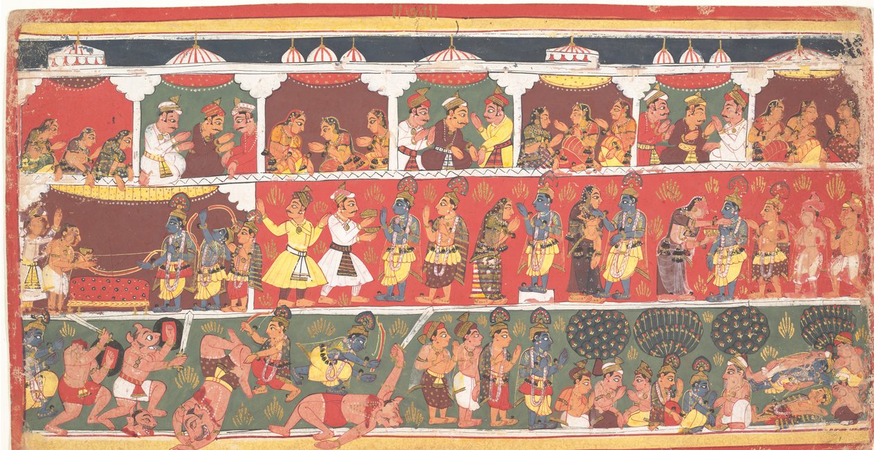 Encounters in Mathura: Page from a Dispersed Bhagavata Purana..., ca. 1700. av Unbekannt