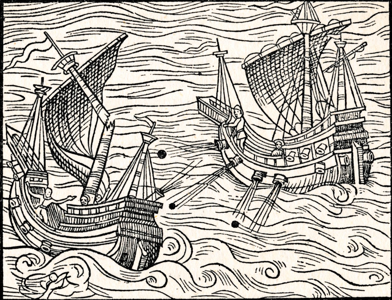 Förlovning mellan två handelsfartyg utanför Islands kust, 1555 av Unbekannt