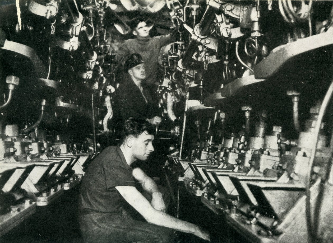 Maskinrum i en brittisk ubåt, andra världskriget, 1945. av Unbekannt