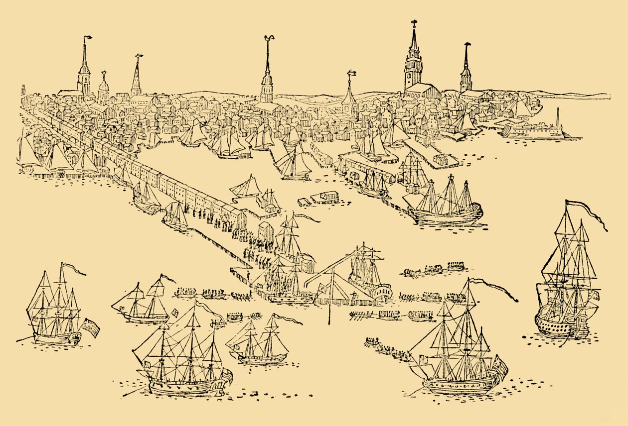 Engelska krigsfartyg i Boston där tefesten ägde rum 1768, c1930. av Unbekannt