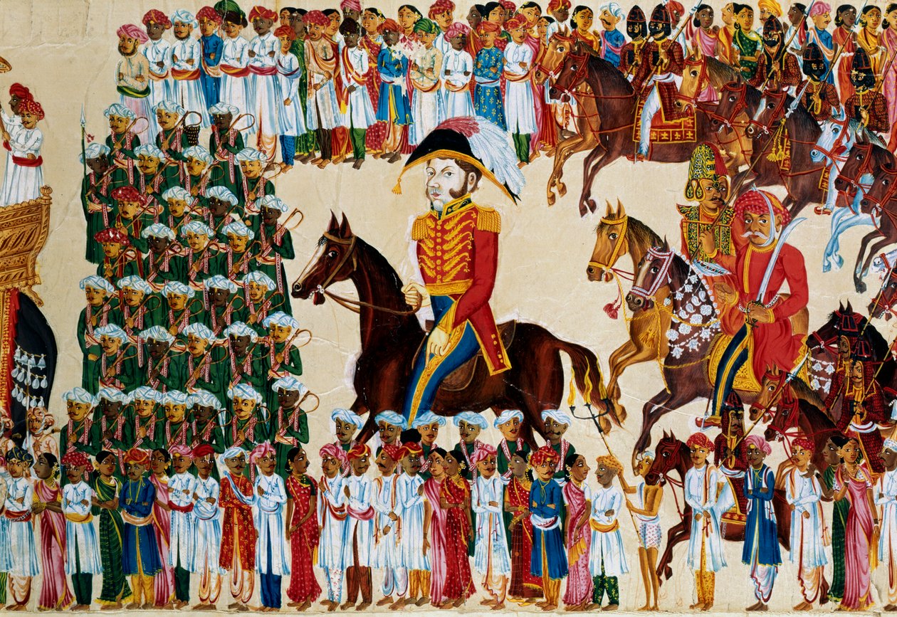 Engelsk grandee av Ostindiska kompaniet rider i en indisk procession, 1825-1830 av Unbekannt