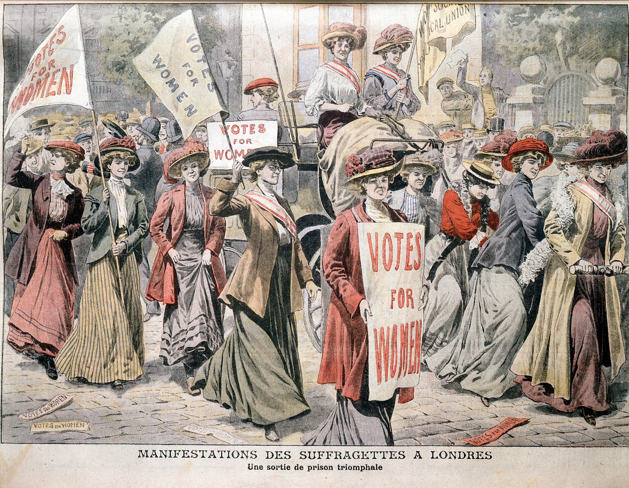 Engelska suffragetter när de släpptes från Holloway Prison, 1908 av Unbekannt