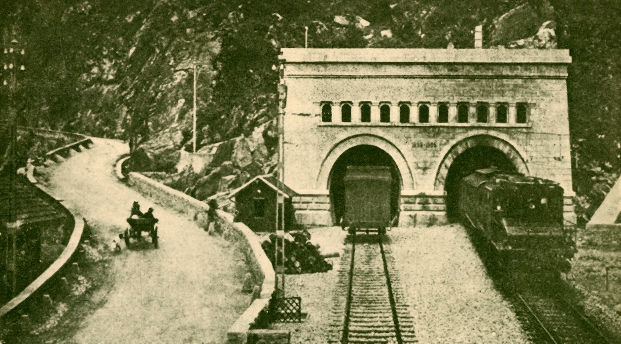 Ingången till Simplon-tunneln 12 12 Miles Long som förbinder Schweiz och Italien, c1930. av Unbekannt