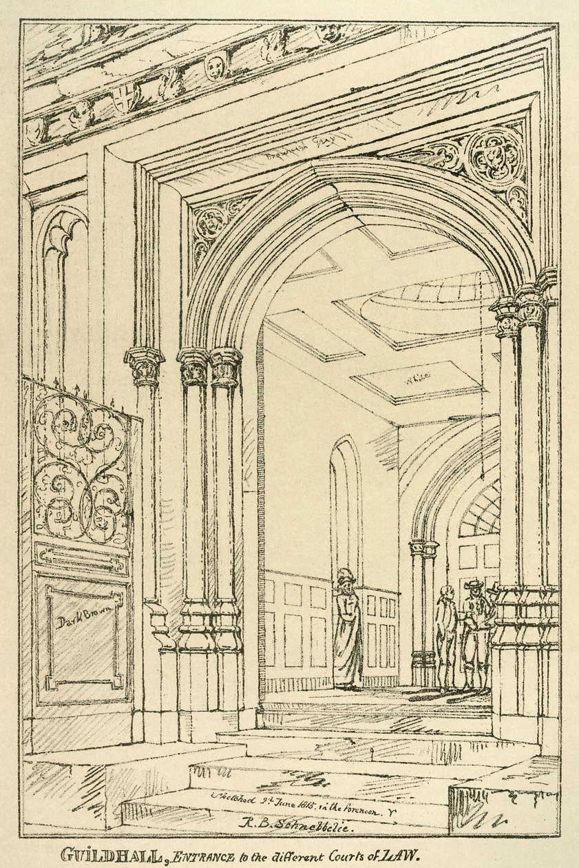 Inträde till de olika domstolarna, Guildhall, London, juni 1815 1886 av Unbekannt