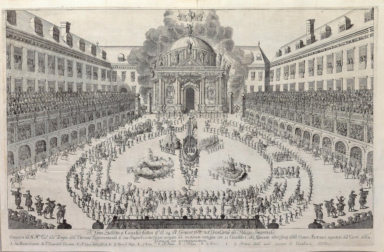 Ryttarbalett på innergården i Wiener Hofburg, 1667. av Unbekannt