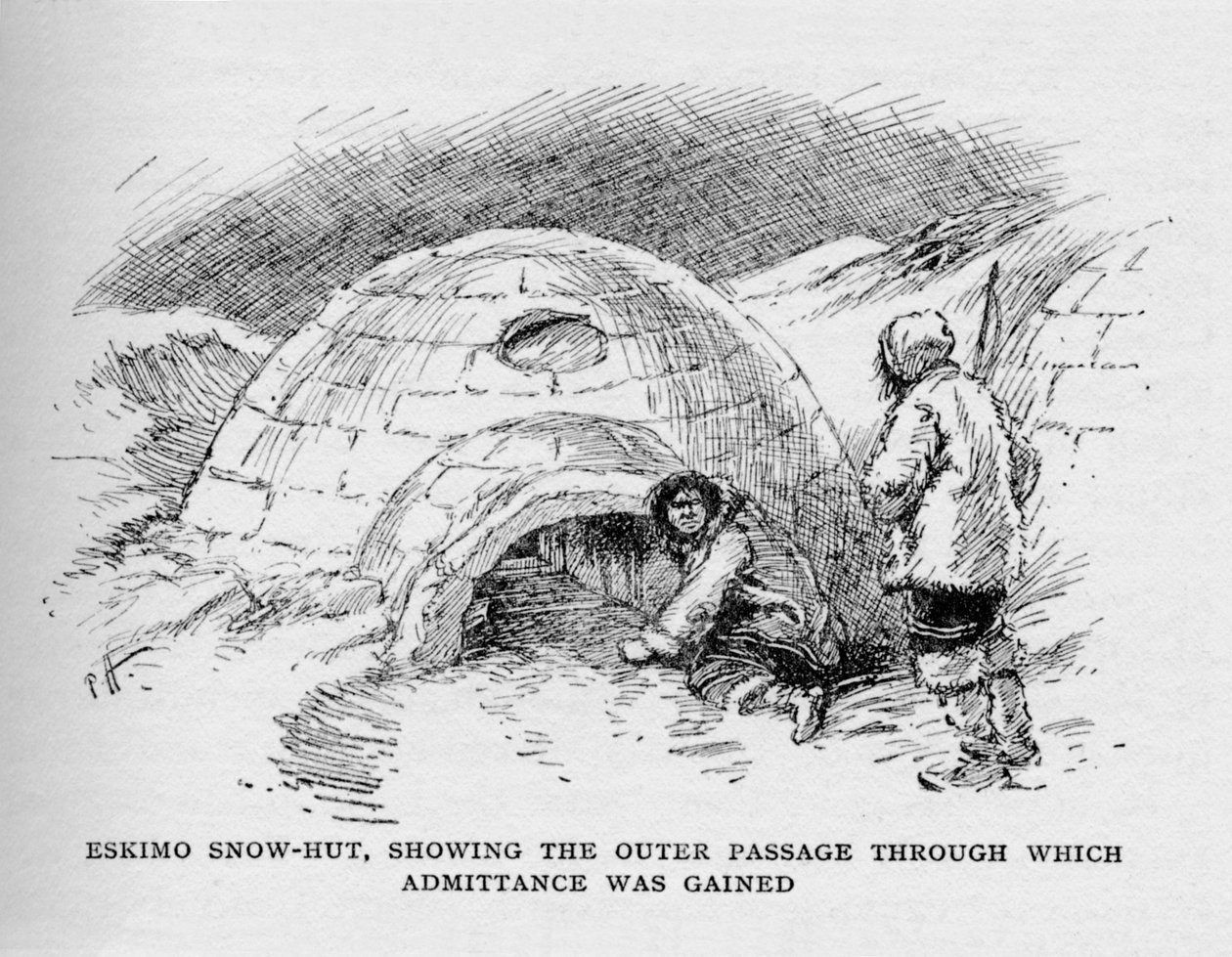 Eskimo Snow-Hut, visar den yttre passagen genom vilken inträde erhölls, c1927, 1928 av Unbekannt