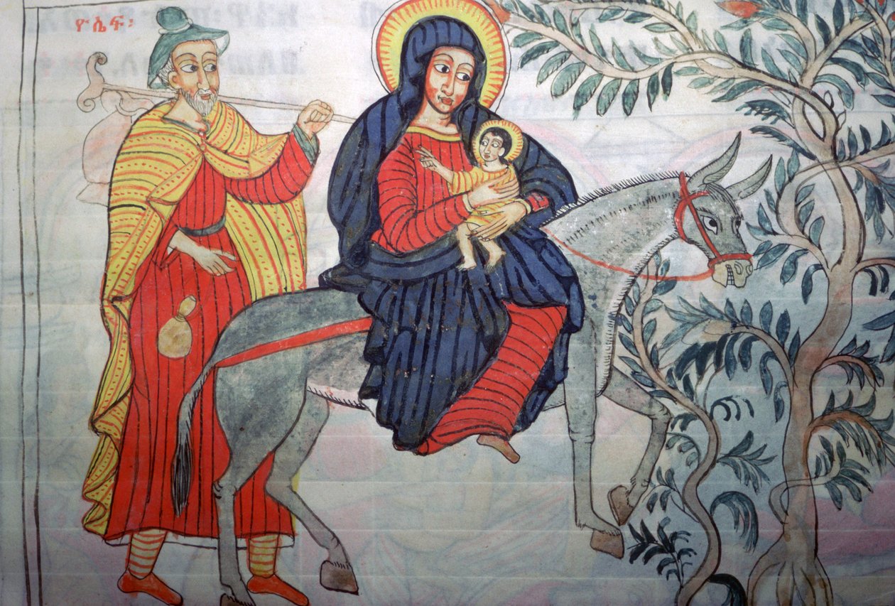 Etiopisk illustration av flykten till Egypten, 1664 av Unbekannt