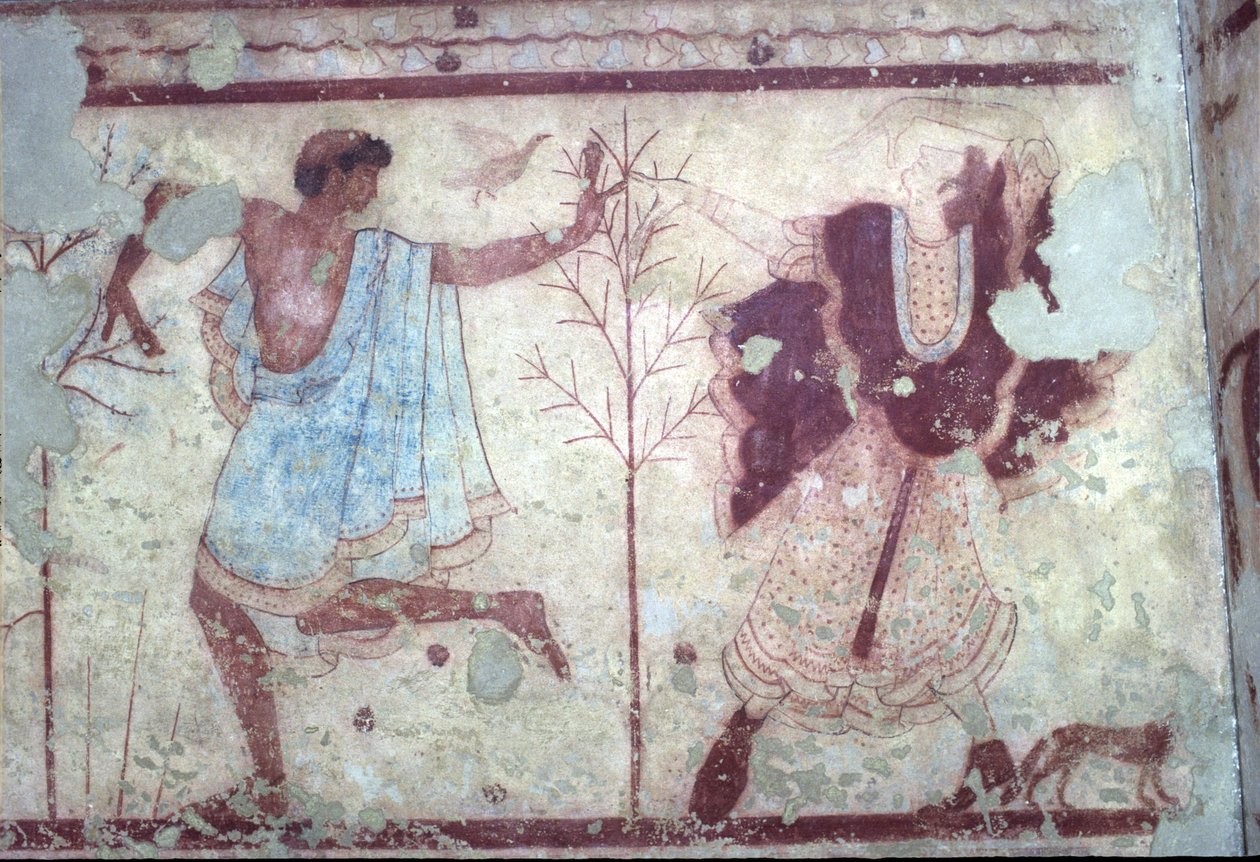 Etruskisk, Triclinio-graven, bankettscen, 470 f.Kr. Tarquinia, Italien. av Unbekannt