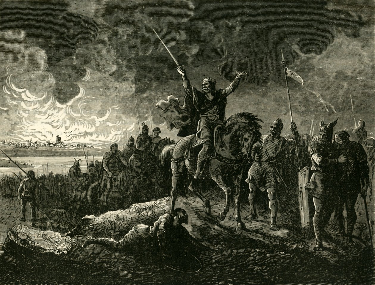 Eudes, hertig av Aquitaine, Flykt från Bordeaux, avfyrad av saracenerna, 732AD, 1890. av Unbekannt