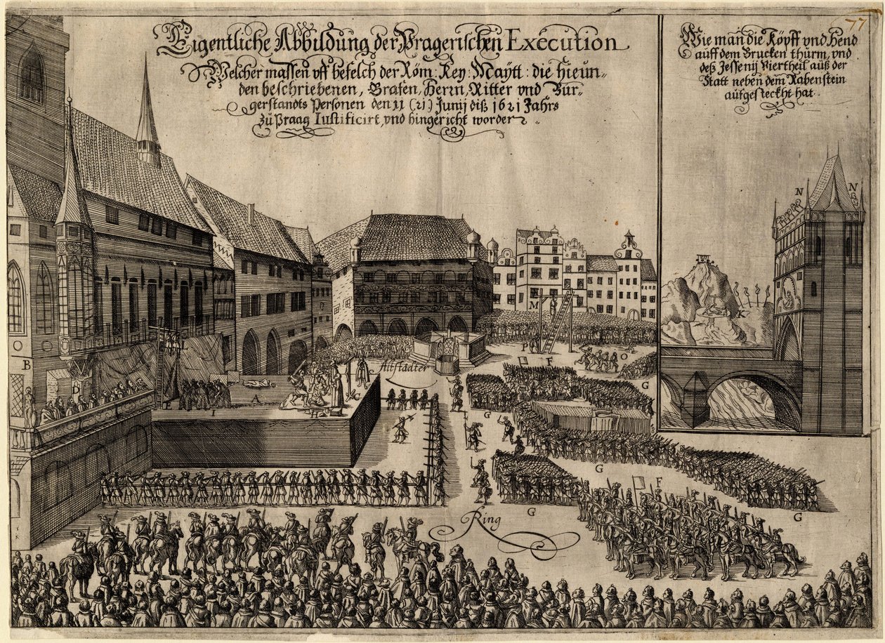 Avrättning av 27 protestantiska ledare på torget i Gamla stan i Prag den 21 juni 1621, 1621 av Unbekannt