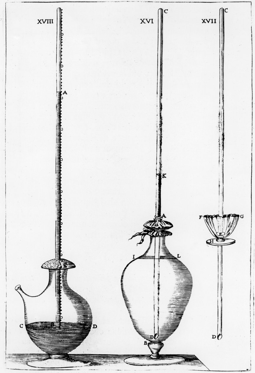 Experimentella barometrar som används av Accademia dell Cimento, Florens, Italien, 1691 av Unbekannt