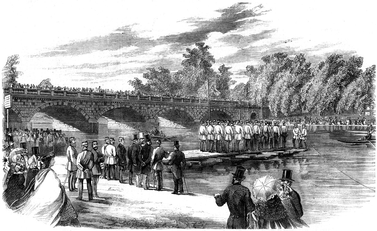 Experiment med kapten Fowkes pontonbro på Serpentine, Hyde Park, London, 1860 av Unbekannt