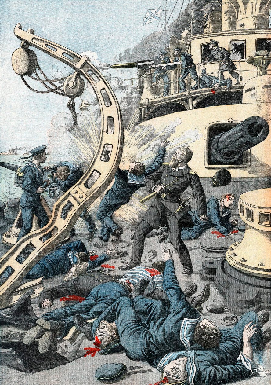 Explosion på ett ryskt krigsfartyg, rysk-japanska kriget, 1904-5 av Unbekannt