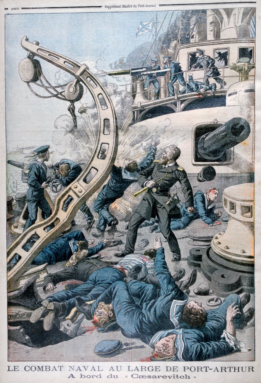 Explosion ombord på det ryska slagskeppet Tsesarevich, Slaget vid Gula havet, 10 augusti 1904 av Unbekannt