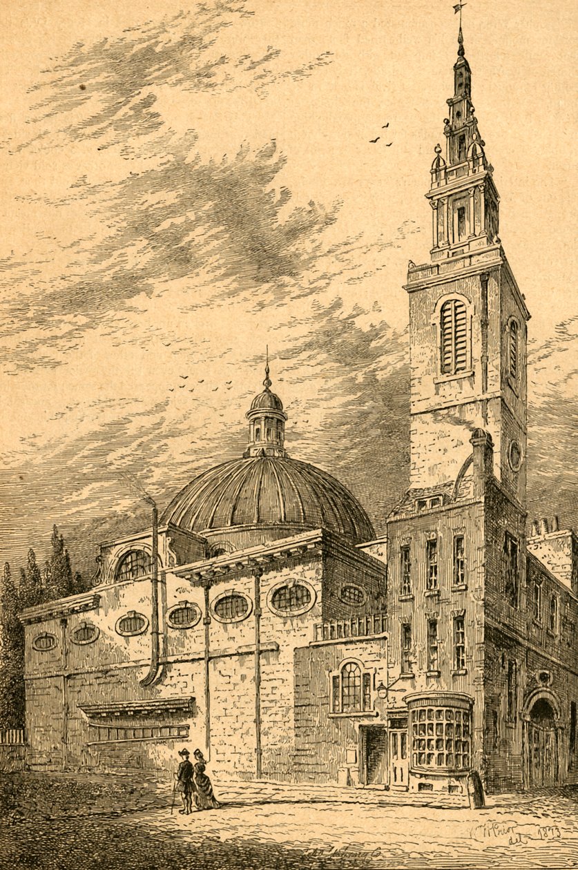 Exteriör av St. Stephens, Walbrook, 1700, 1897. av Unbekannt