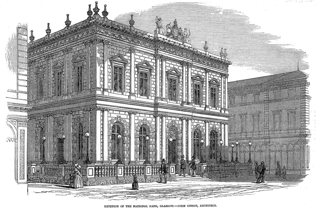 Exteriör vy av National Bank, Glasgow, Skottland, c1850 av Unbekannt