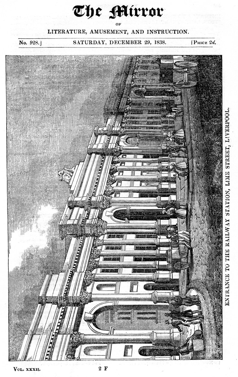 Fasad av Lime Street Station, Liverpool, 1838 av Unbekannt