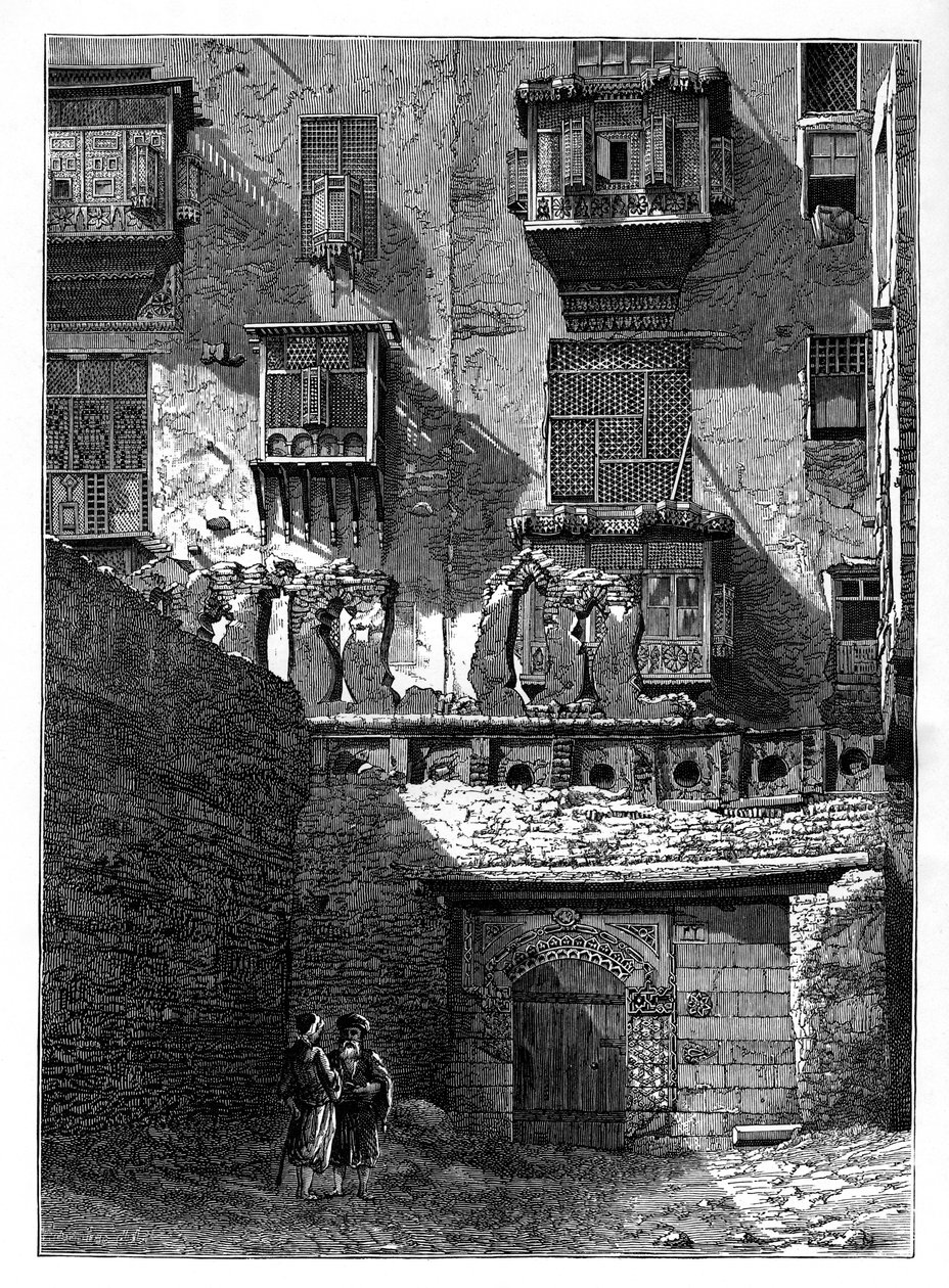 Fasad av ett hus i den gamla delen av Kairo, Egypten, c1890 av Unbekannt