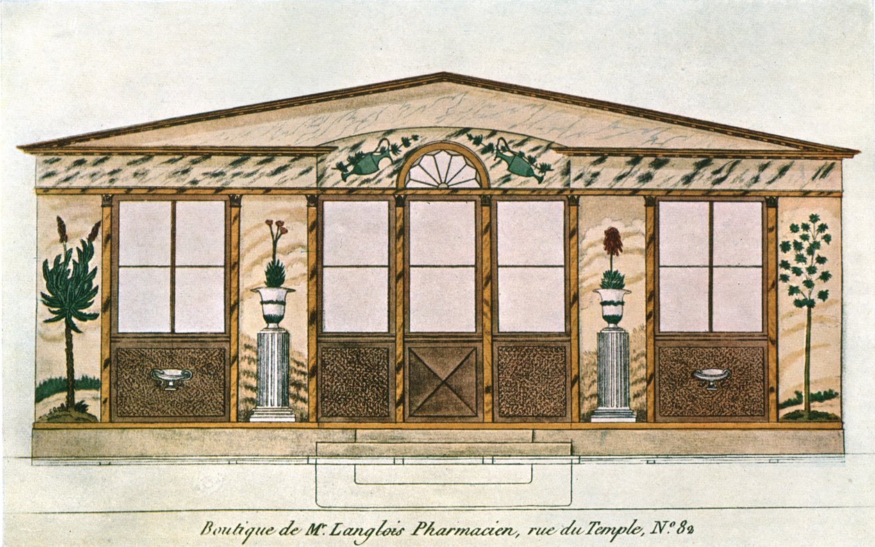 Fasadmålning av Langlois Apothecarys Shop, Paris, Frankrike, 1928. av Unbekannt