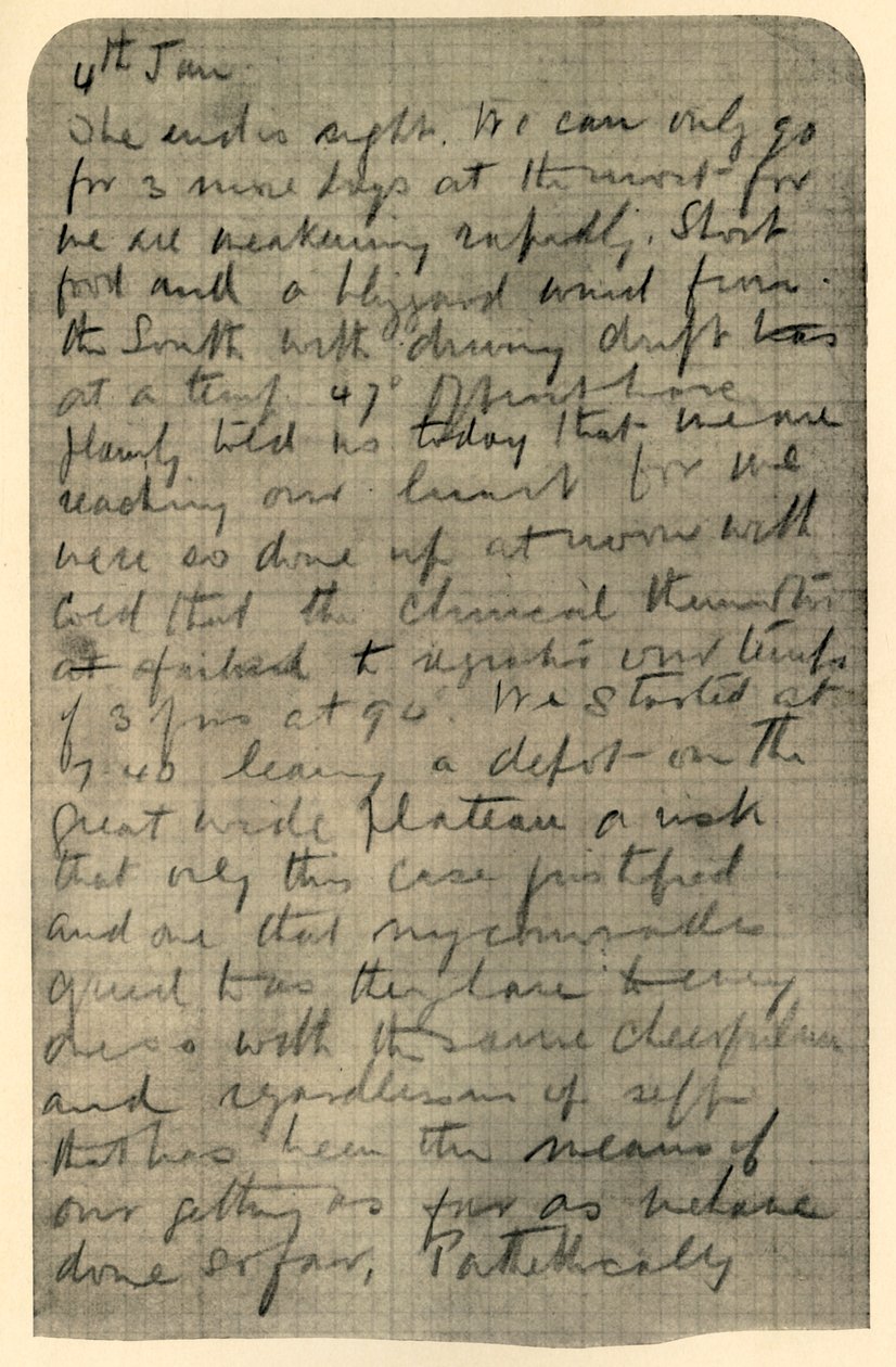 Faksimil av Page of Shackletons Diary, 4 januari 1909 av Unbekannt