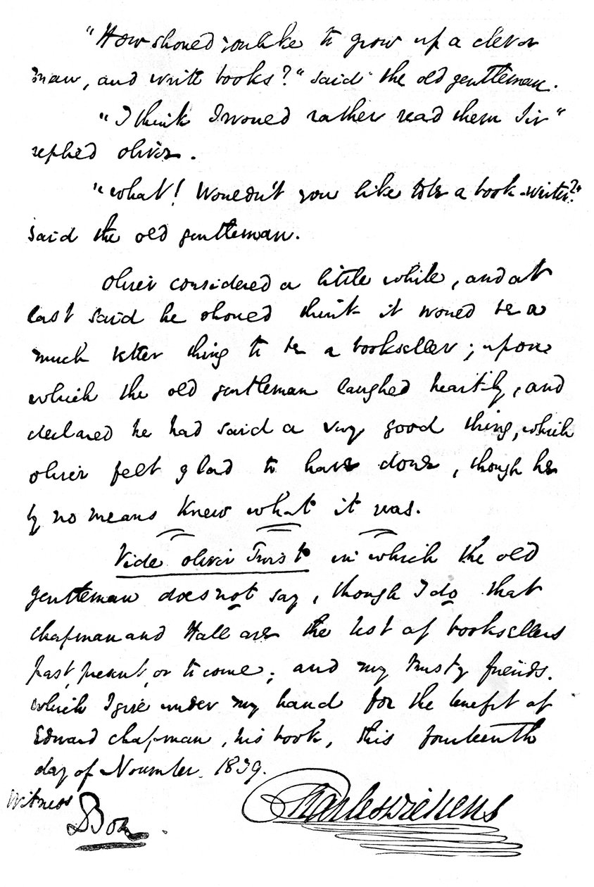 Faksimil av inskriptionen i en kopia av The Pickwick Papers, 1839 1912 av Unbekannt