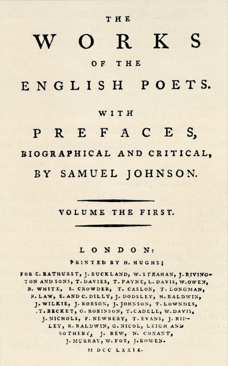 Faksimiltitelsida för den första upplagan av The Works of the English Poets, innehållande Johnsons av Unbekannt