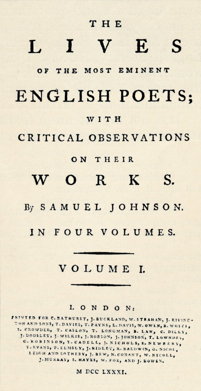 Faksimiltitelsida reducerad av Johnsons Lives of the Poets - som återutgivits i separat form. T av Unbekannt