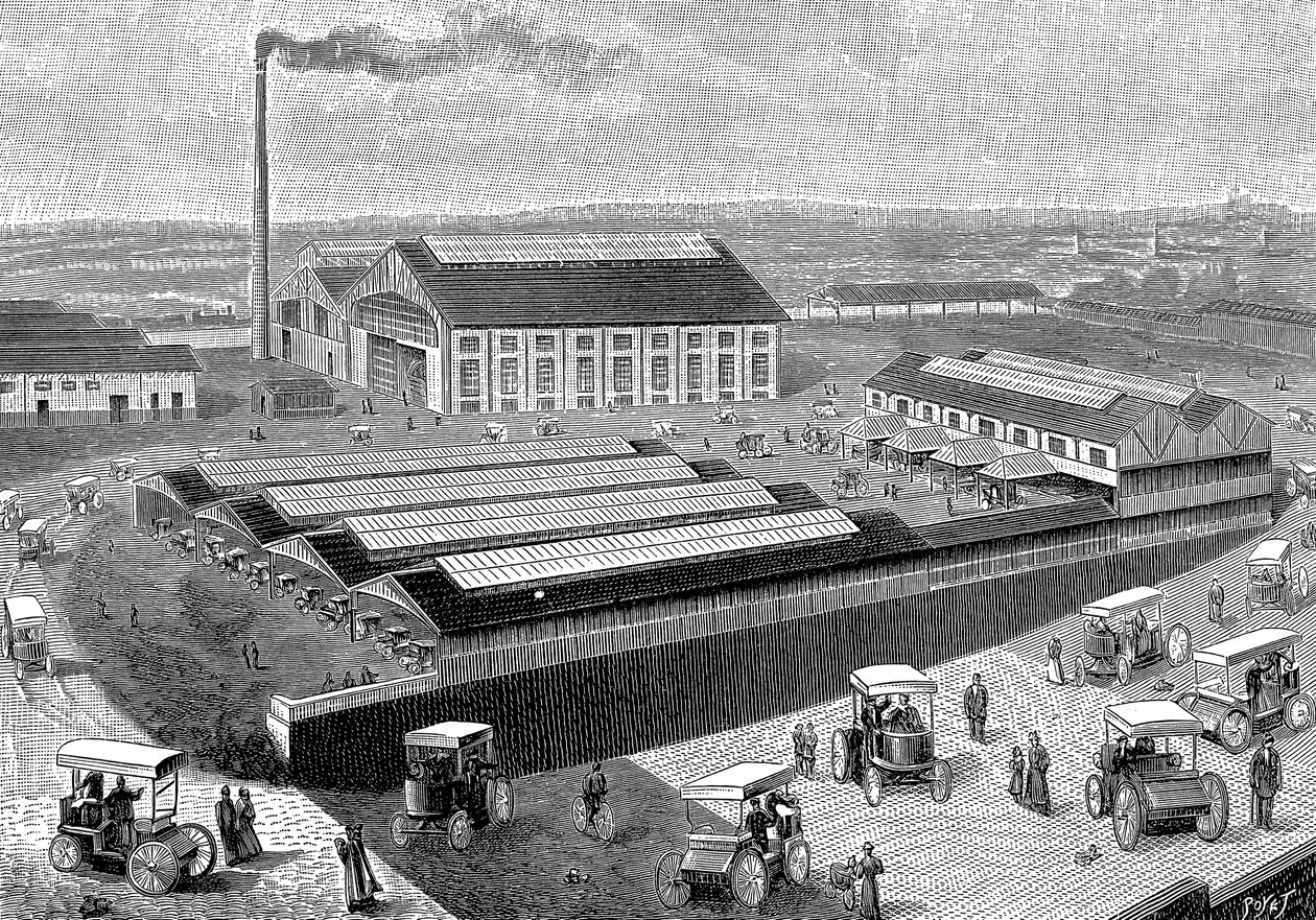 Fabrik för tillverkning, laddning och service av elektriska hytter, Aubervilliers, Frankrike, 1899 av Unbekannt