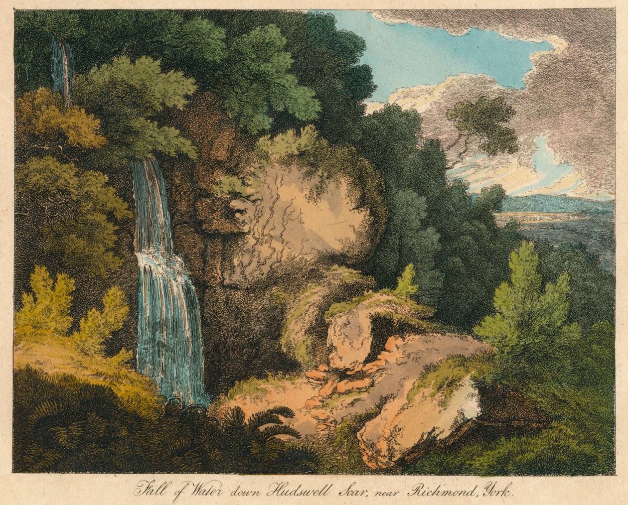 Fall of Water nerför Hudswell Scar, nära Richmond, York, 1800-talet av Unbekannt
