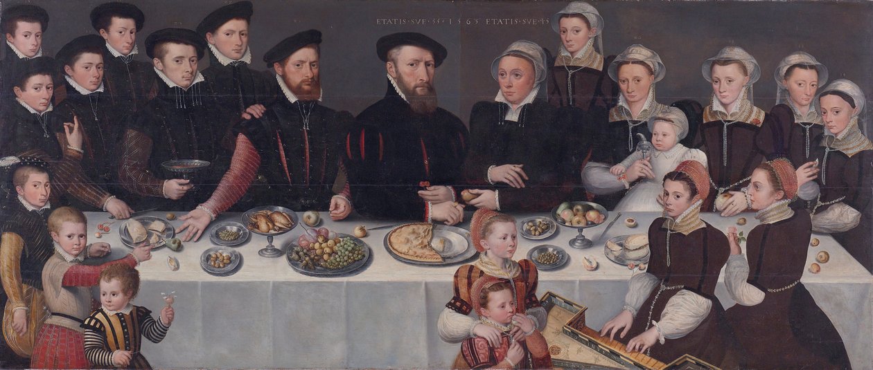 Familjeporträtt av Pierre de Moucheron, köpman i Middelburg och Antwerpen, hans fru Isabeau de Ge av Unbekannt