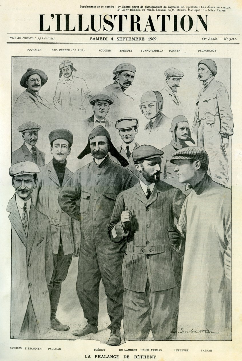 Berömda flygare, omslag till LIllustration, 4 september 1909 av Unbekannt