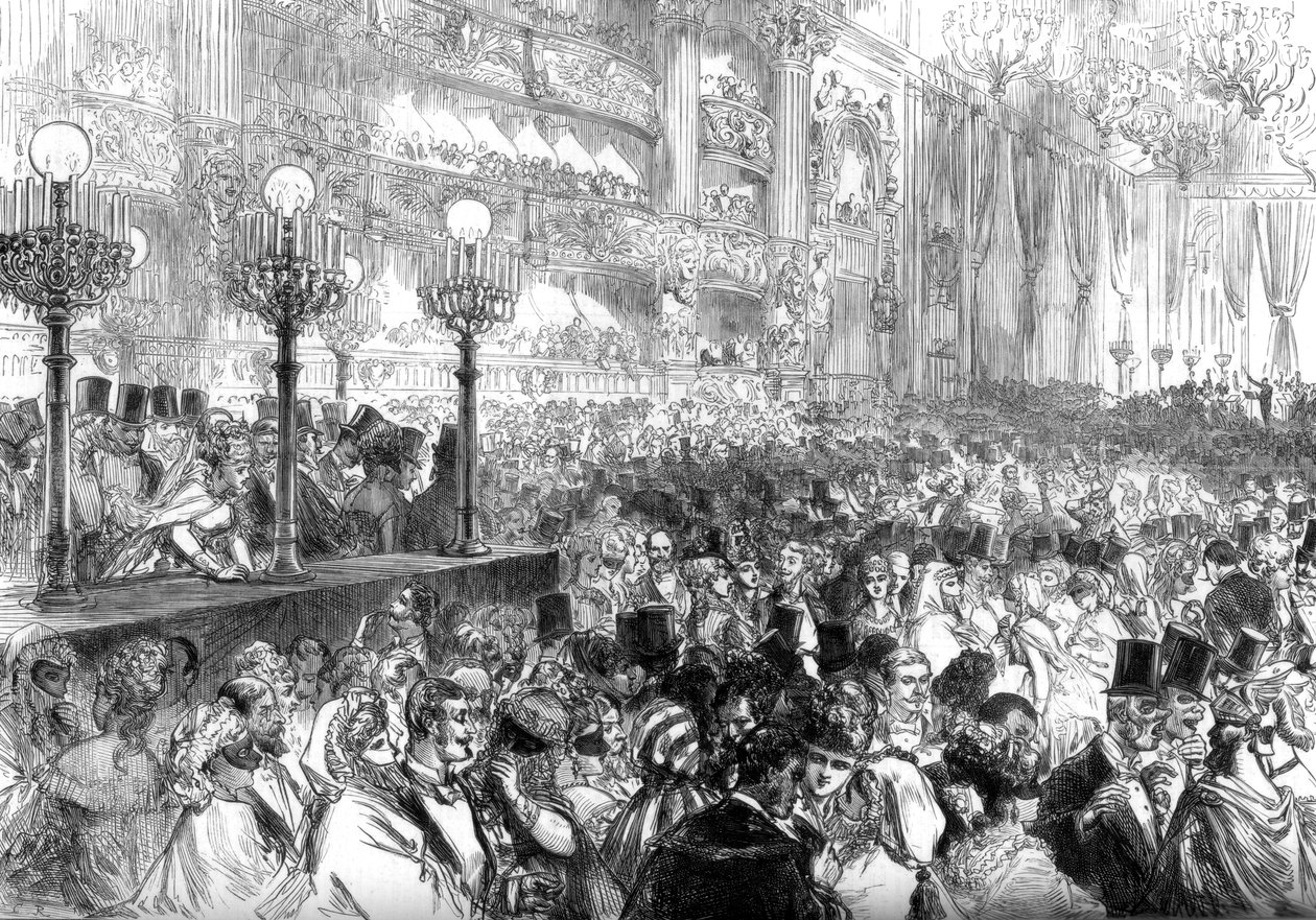 Klädbal i det nya Grand Opera House, Paris, till förmån för de fattiga, 1875 av Unbekannt