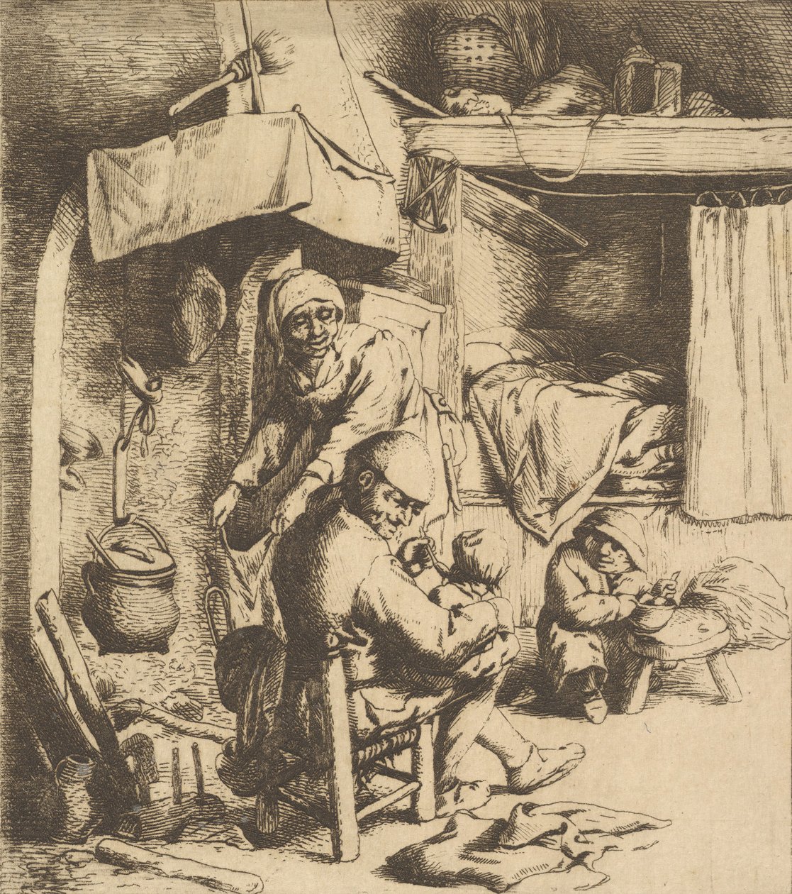 Fader matar barn, 1610-85. av Unbekannt