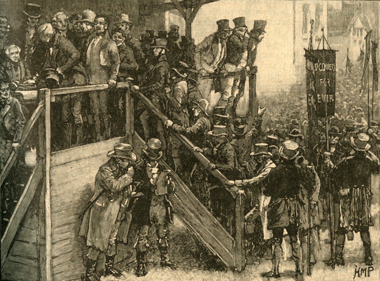 Fader John Murphy ledde sina hyresgäster att rösta i Clare-by-valet, Irland, 1828 c1890. av Unbekannt