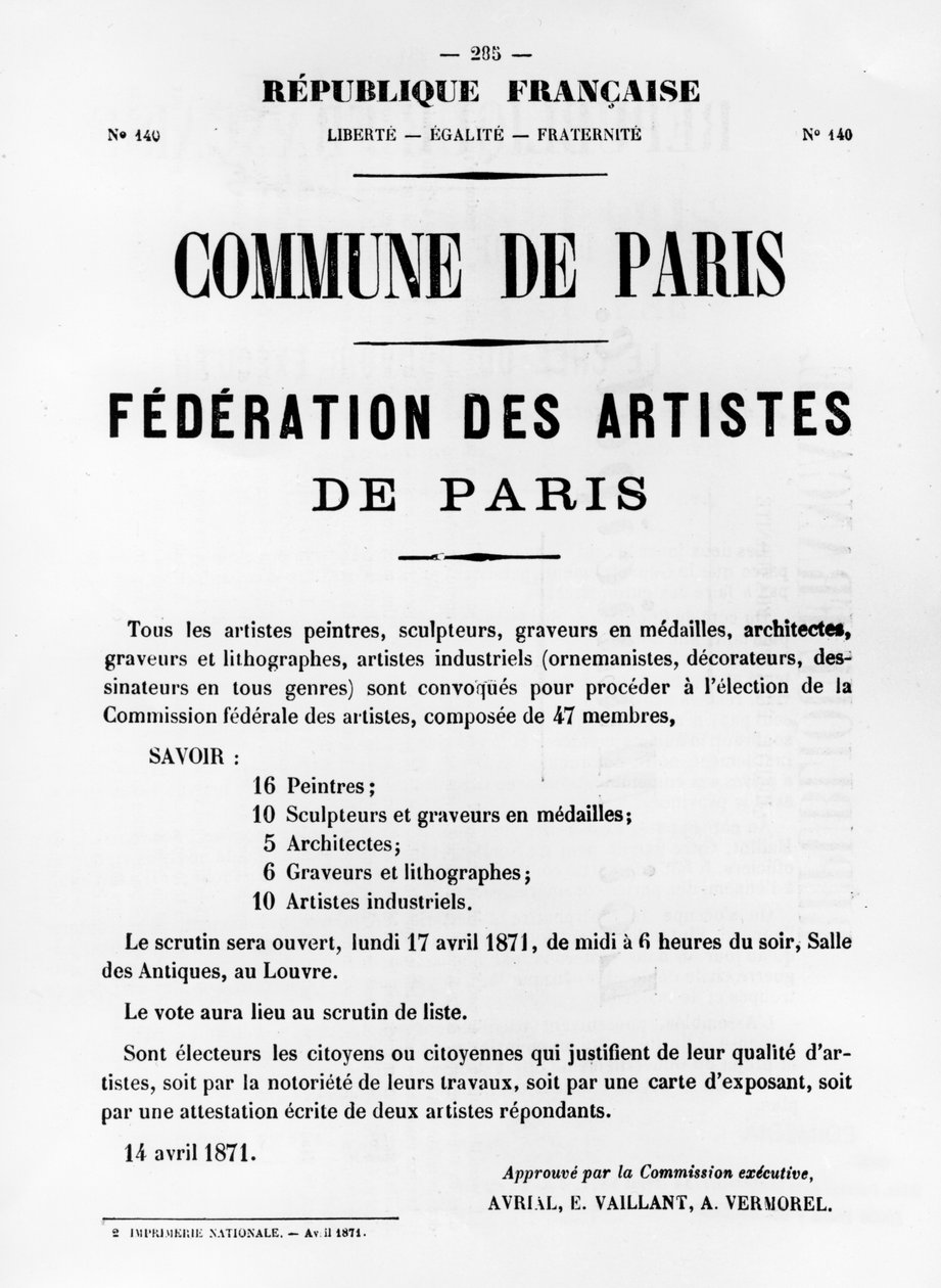 Federation des Artistes, från franska politiska affischer från Pariskommunen, maj 1871 av Unbekannt