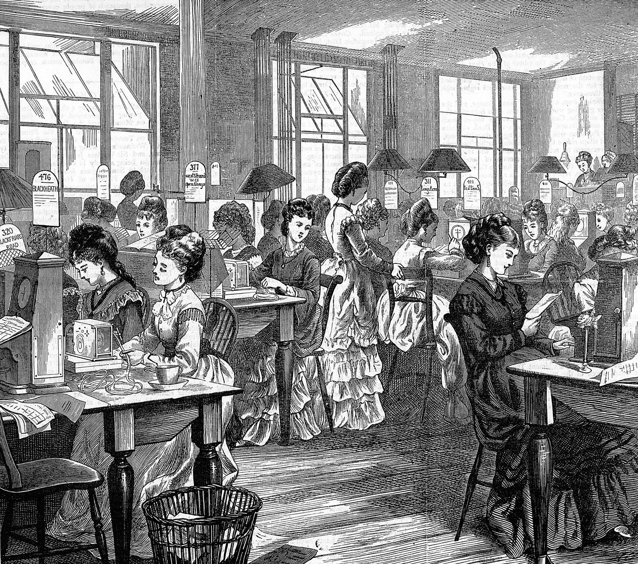 Kvinnliga telegrafarbetare, 1871 av Unbekannt