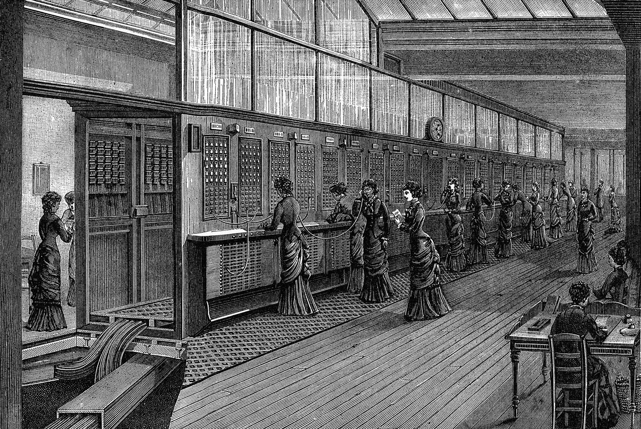 Kvinnliga telefonister vid Central Telephone Exchange, Paris, 1890 av Unbekannt