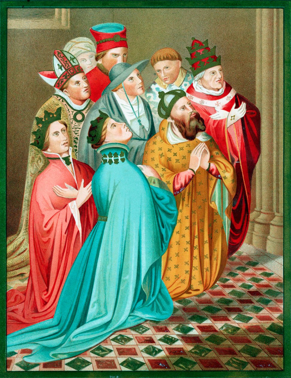 Ferdinand I av Aragon och hans drottning vid bön, 1417 mitten av 1800-talet av Unbekannt
