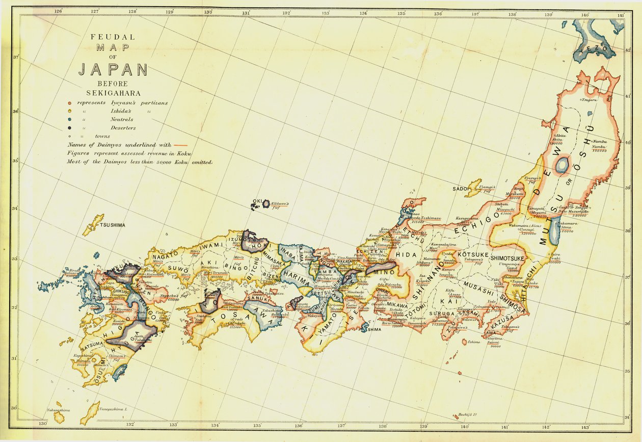 Feodalkarta över Japan före Sekigahara, 1903. av Unbekannt