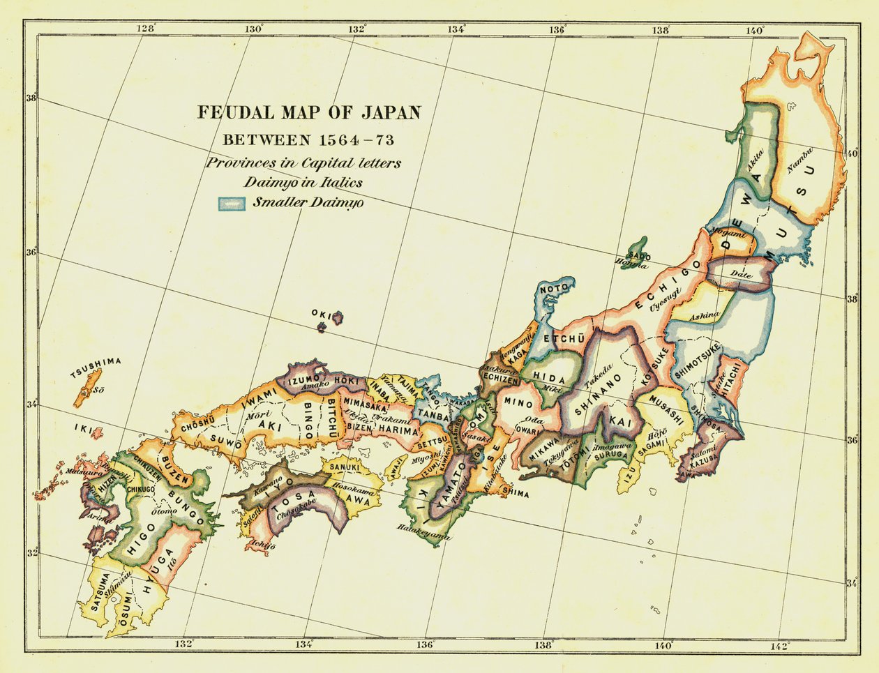 Feodalkarta över Japan mellan 1564 -73, 1903. av Unbekannt