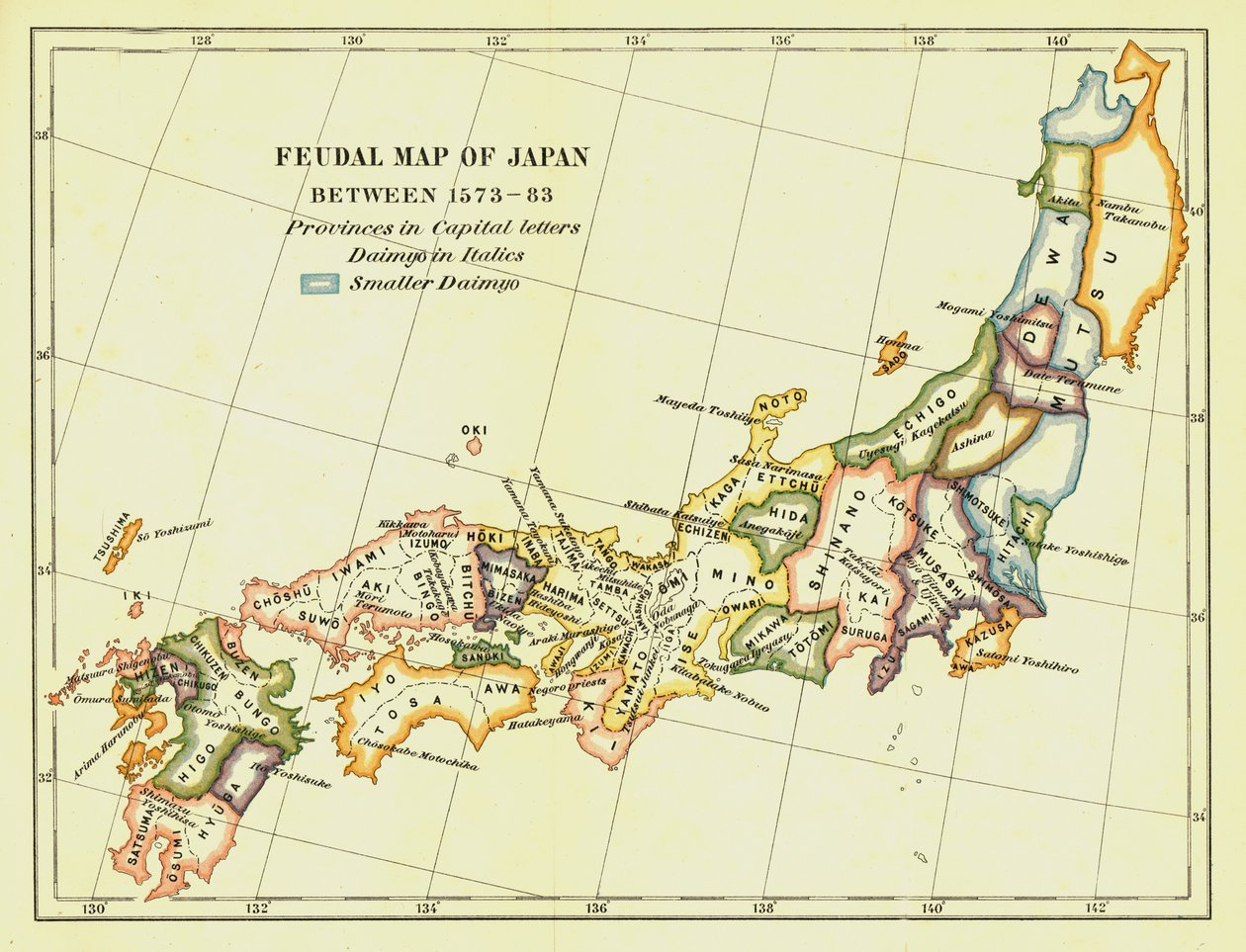 Feodalkarta över Japan mellan 1573 -83, 1903. av Unbekannt
