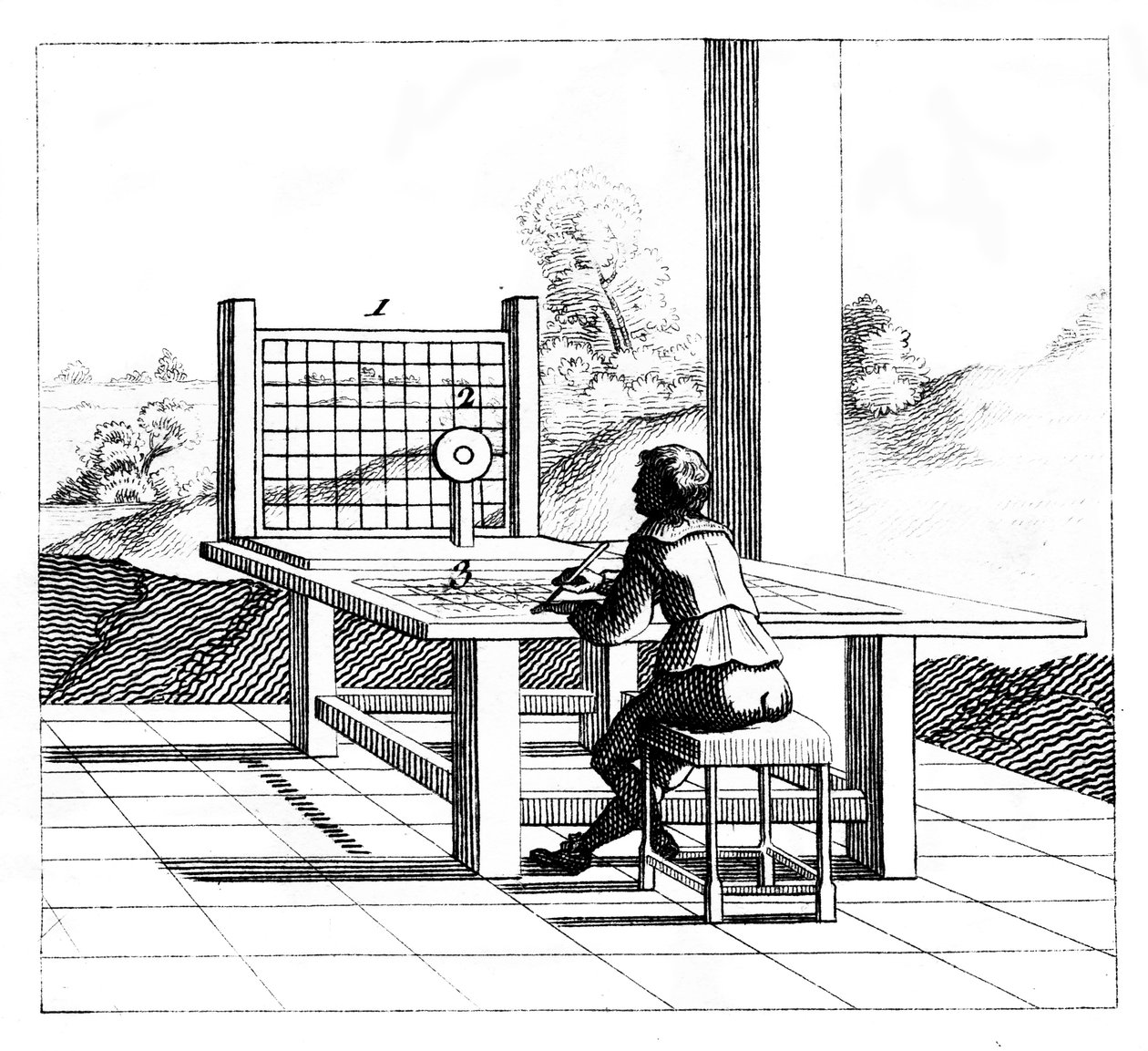 Figur som övar perspektivritning, 1639 av Unbekannt