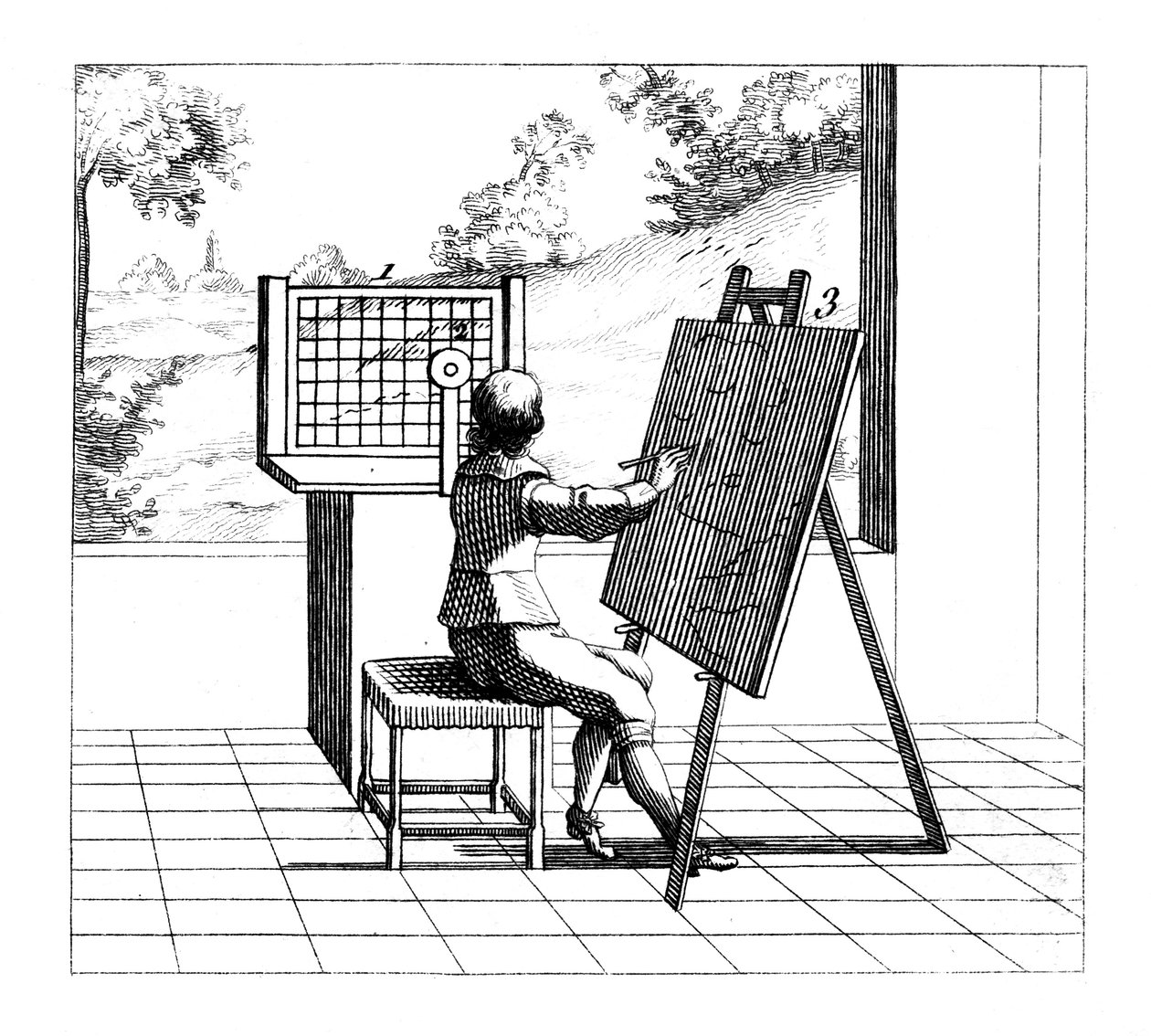 Figur som övar perspektivritning, 1639 av Unbekannt