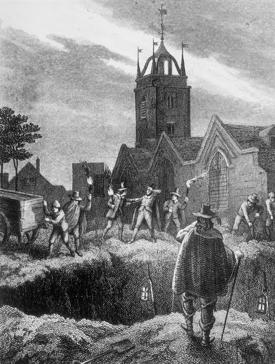 Att fylla en massgrav på natten under pesten i London, c1665 av Unbekannt