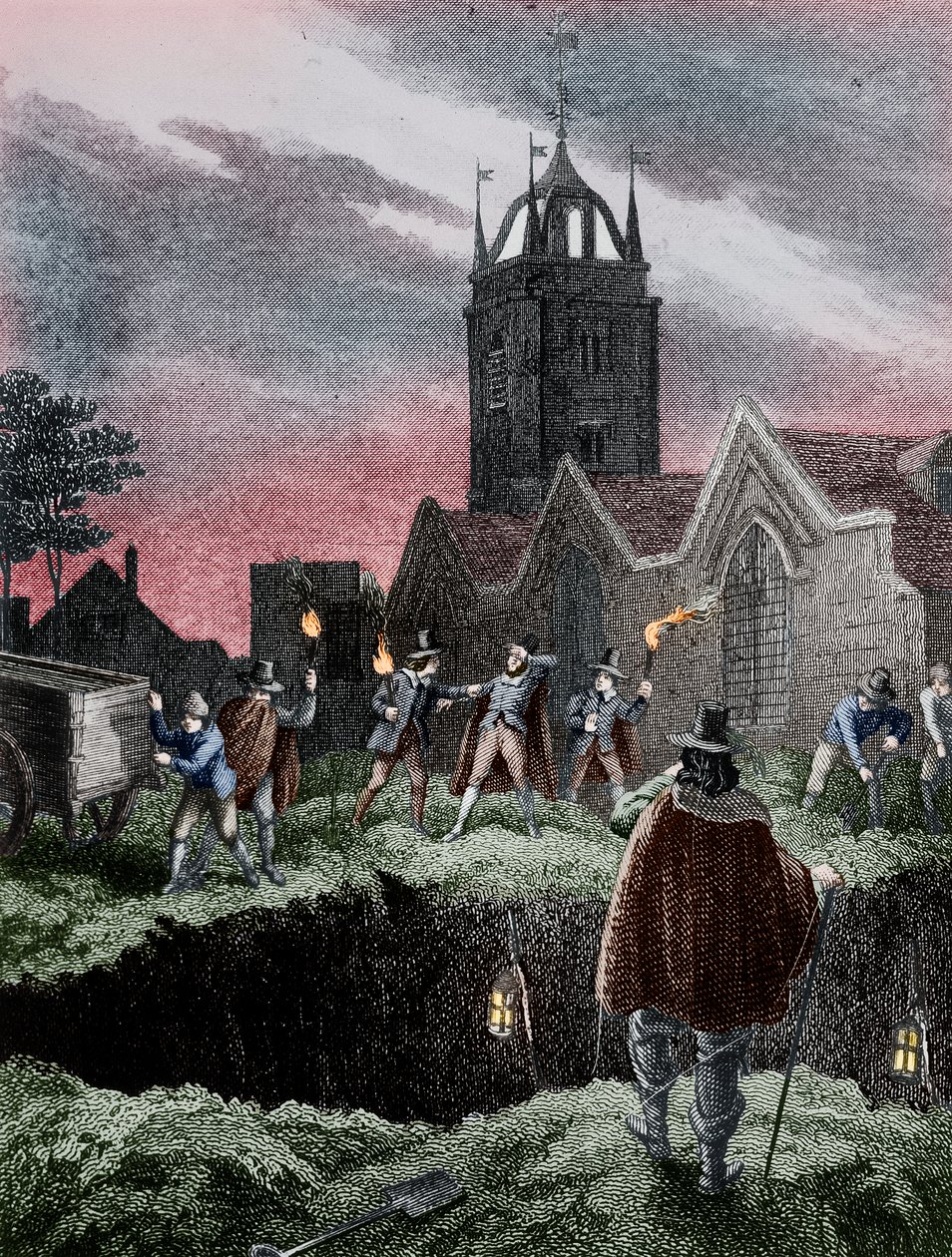 Att fylla en massgrav på natten under pesten i London, c1665 av Unbekannt