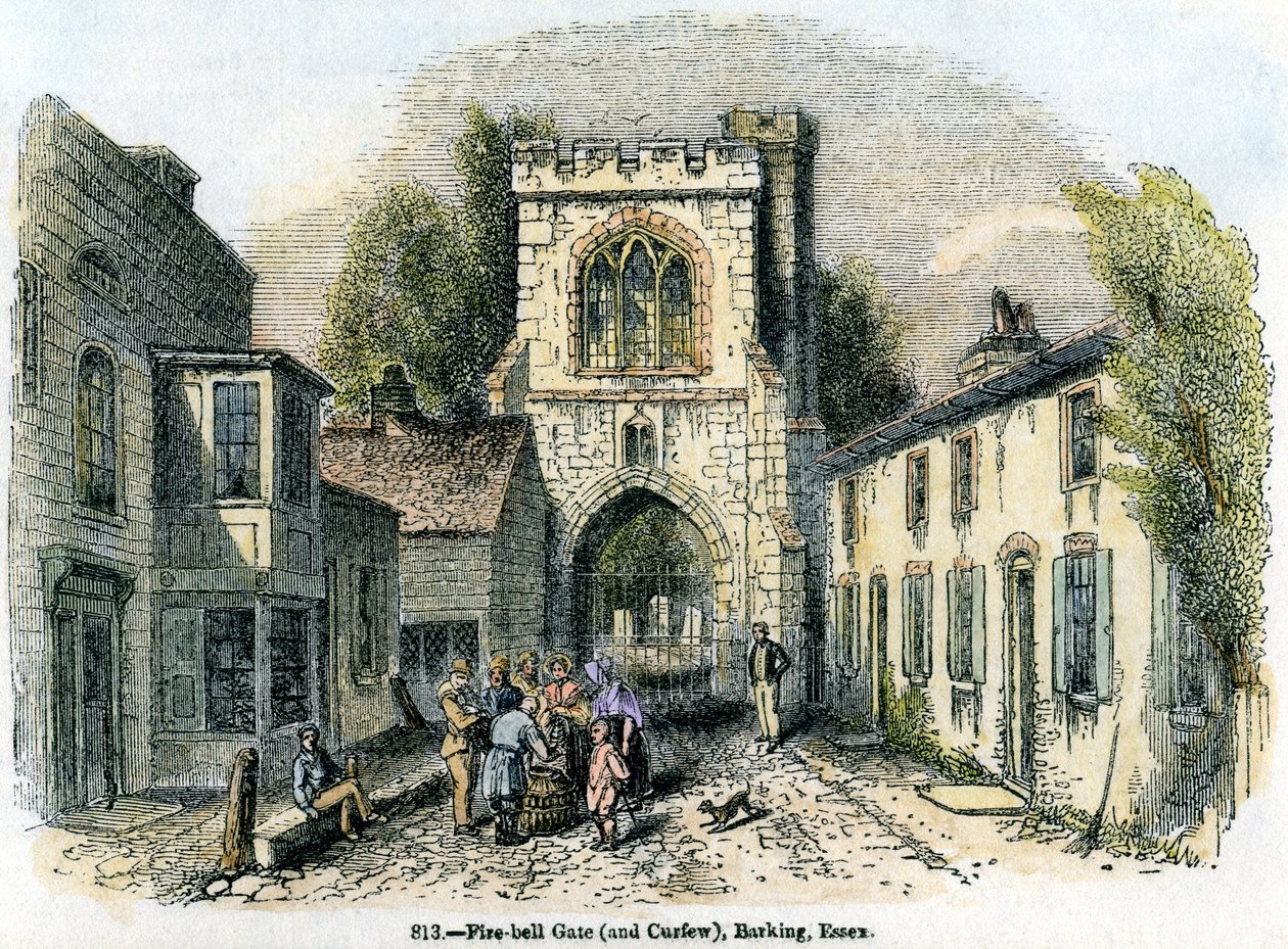 Fire-bell Gate och utegångsförbud, Barking, Essex, 1845 av Unbekannt