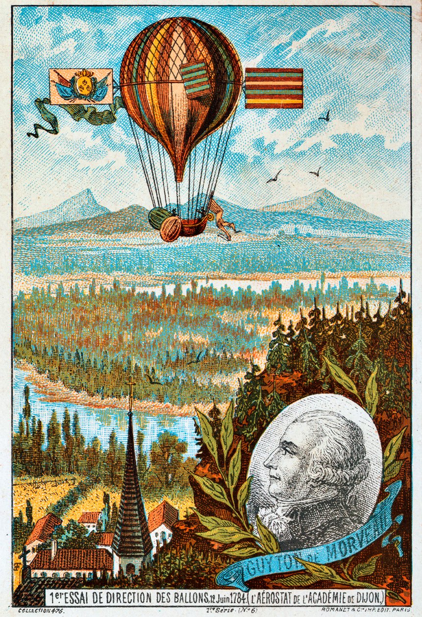 Första försök av Guyton de Morveau att regissera en ballong, Dijon, Frankrike, 1784 1890-talet. av Unbekannt
