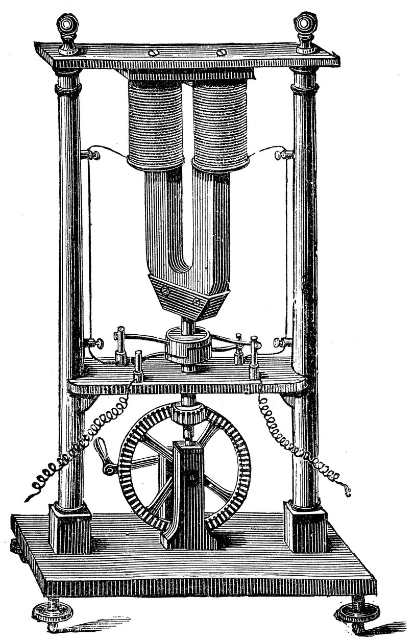 Första magnetoelektriska motorn byggd av Hippolyte Pixii, c1832 c1890 av Unbekannt
