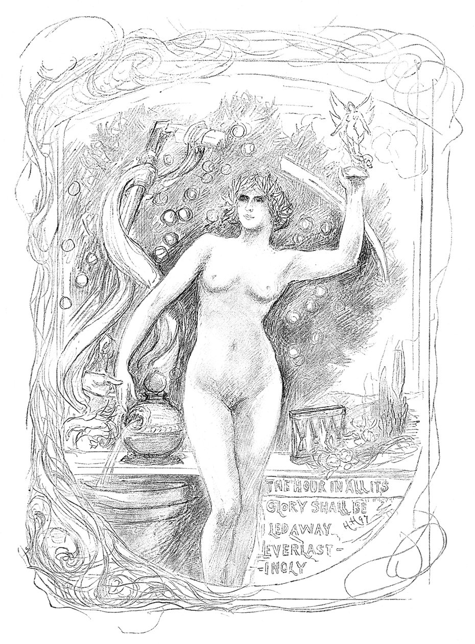 Första skissen för emaljen The Hour in All Its Glory Shall Be Led Away Everlastingly, 1899 av Unbekannt