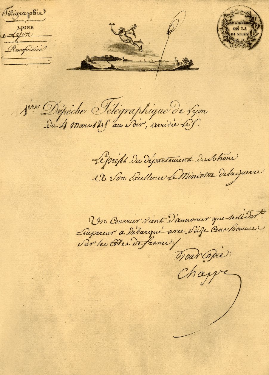 Första telegrafutskicket från Lyon, 4 mars 1815, 1921. av Unbekannt